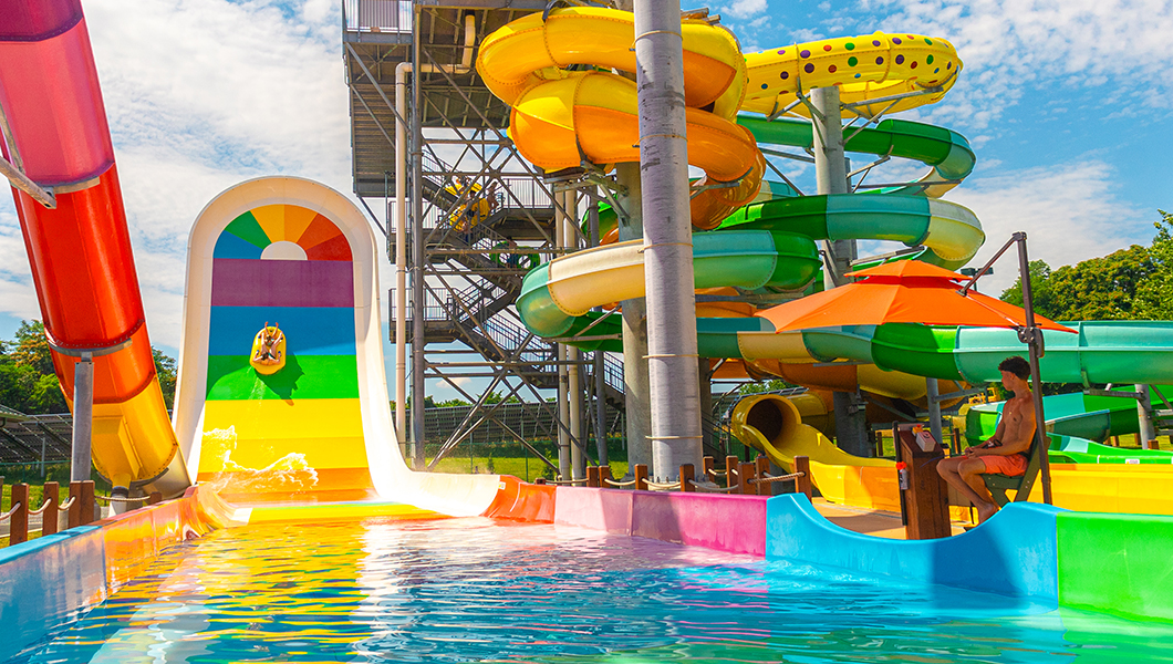 Guests on a slide at the Massanutten Outdoor WaterPark