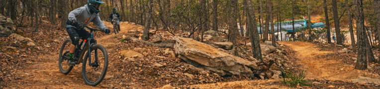 A man riding a mountain bike at the Massanutten Mountain Bike Park