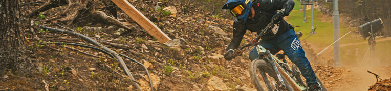 A man riding a mountain bike at the Massanutten Mountain Bike Park