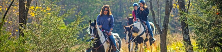 A group of people going on a horseback riding adventure at Massanutten Resort