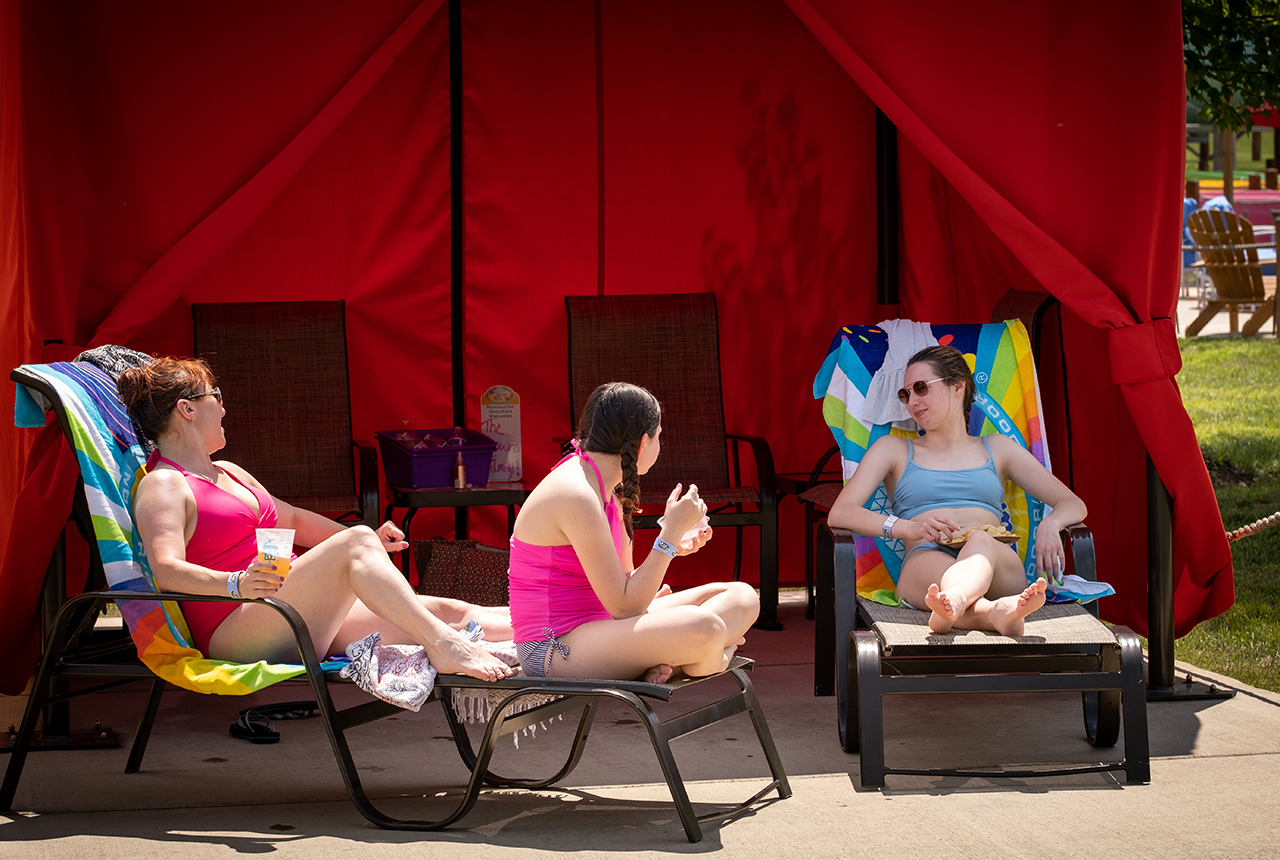 Guests in a cabana at the Outdoor WaterPark