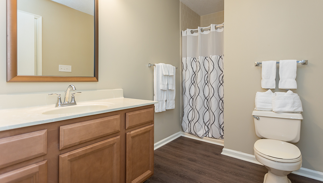 A photo of a bathroom of an Eagle Trace condo at Massanutten Resort
